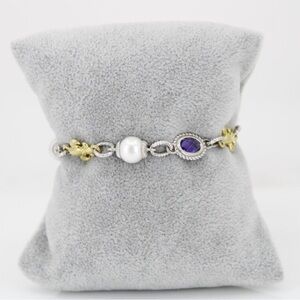Judith Ripka Sterling Silver Amethyst & Pearl Fleur-de-lis Bracelet